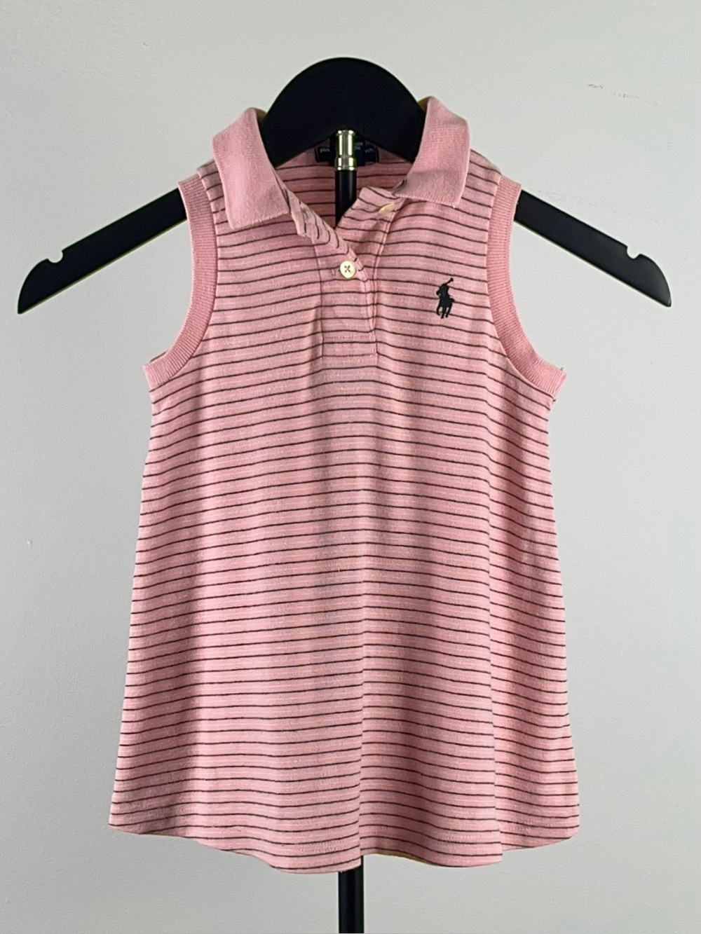 Ralph Lauren 90s Pink Navy Striped A Line Polo Vintage Dress 2T
